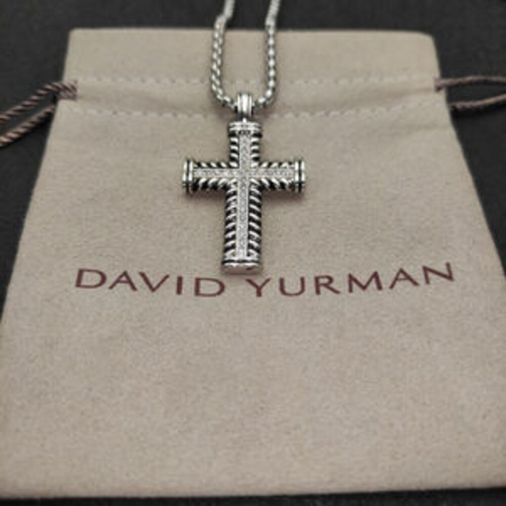 David Yurman Double-Twisted Cross Necklace with Diamonds